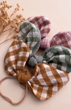 Load image into Gallery viewer, Linen Gingham Reversible Bunny Ear Headband